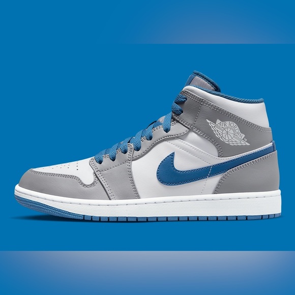 Nike Air Jordan 1 Mid True Blue Grey White Shoes Men DQ8426-014 (GS) DQ8423-014 - Picture 4 of 11